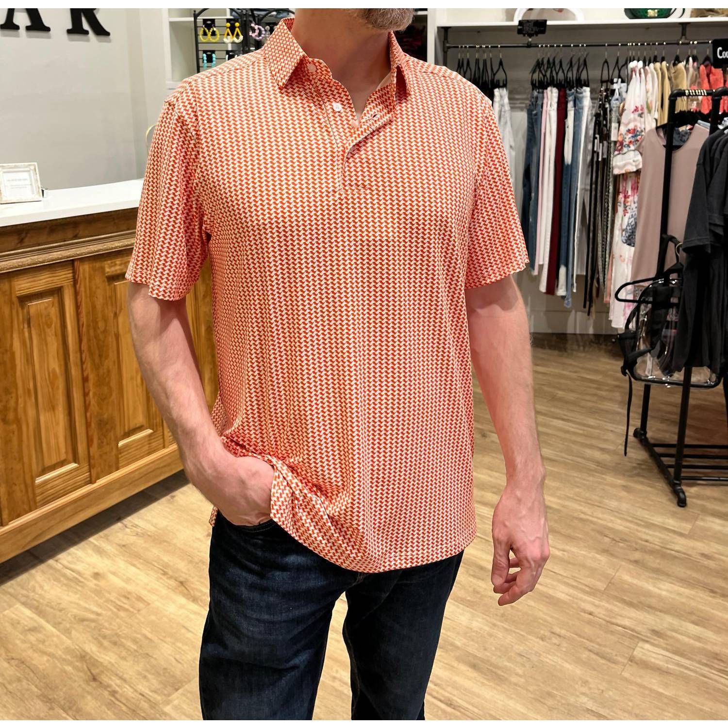 New Autilove Men’s Beau Polo In Orange Dinosaurs